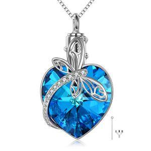 H-Dragonfly Urn Necklace-Blue Heart Crystal