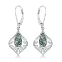 TOUPOP Sterling Silver Gemstone Filigree Teardrop Leverback Earrings-color_name:C-Moss Agate