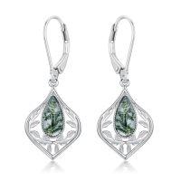 wholesale Filigree Teardrop Earrings 925 Sterling Silver Gemstone Leverback Earrings Jewelry Birthday Christmas Gifts For Women -color_name:C-Moss Agate