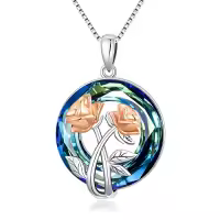 TOUPOP Sterling Silver Crystal Birth Flower Pendant Necklace-style_name:6-June-Rose-Circle Crystal