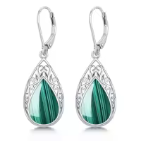 TOUPOP Sterling Silver Gemstone Teardrop Dangle Earrings Fine Jewelry Gifts-color_name:Malachite