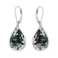 TOUPOP Sterling Silver Filigree Gemstone Teardrop Dangle Earrings-color_name:Moss Agate