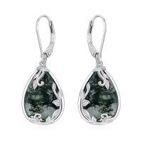 wholesale Filigree Gemstone Earrings 925 Sterling Silver Teardrop Dangle Drop Earrings Fine Jewelry Birthday Christmas Gifts For Women -color_name:Moss Agate