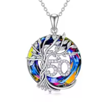 TOUPOP Sterling Silver Crystal Tree Of Life Necklace Gift For Women-style_name:50th-Volcanic Crystal