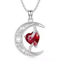 TOUPOP Sterling Silver Moon And Star Birthstone Necklace Celtic Jewelry Gifts-color_name:01-January-Garnet
