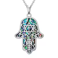 TOUPOP Sterling Silver Abalone Shell Evil Eye Star of David Cross Lotus Witch Knot Key Hamsa Hand Necklace-style_name:Star of David Hamsa Hand
