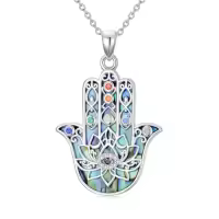 TOUPOP Sterling Silver Evil Eye Necklace Lotus Chakra Pendant Celtic Jewelry-style_name:Hasma Evil Eye