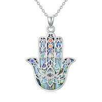 wholesale Hamsa Evil Eye Necklace Lotus Chakra Pendant 925 Sterling Silver Celtic Jewelry Gifts For Women Men 18+2 Inch -style_name:Hasma Evil Eye