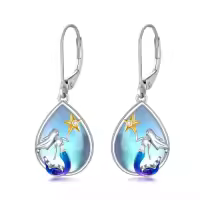 TOUPOP Sterling Silver Moonstone Frog/Mermaid Teardrop Dangle Earrings-style_name:Mermaid