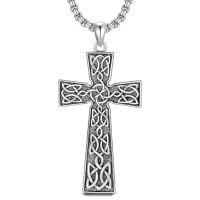 TOUPOP 925 Sterling Silver Cross Pendant Necklace For Men Gifts-style_name:C03 Celtic Cross