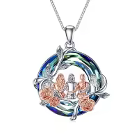 TOUPOP Sterling Silver Crystal Sister Rose Flower Sisters Necklace-color_name:A-5 Sister-Blue Crystal