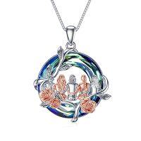 wholesale TOUPOP Sister Christmas Gifts From Sister Rose Flower Sisters Necklace Sterling Silver Crystal Jewelry Birthday Gifts For Women Best Friend Friendship -color_name:A-5 Sister-Blue Crystal