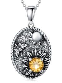 wholesale Daisy/rose/sunflower Necklace S925 Sterling Silver Flower Pendant Jewelry Gifts For Women Sister Girlfriend Anniversary -style_name:Sunflower Necklace