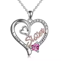 TOUPOP Sterling Silver & Birthstone I Love You Forever Sister Pendant Gift-color_name:10 Oct - Created Tourmaline