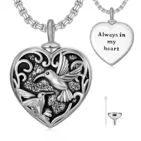 TOUPOP 925 Sterling Silver Heart Urn Necklace For Ashes Keepsake-style_name:Hummingbird