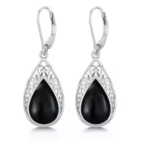 TOUPOP Sterling Silver Gemstone Teardrop Dangle Earrings Fine Jewelry Gifts-color_name:Black Onyx