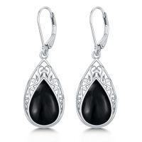 wholesale Filigree Earrings For Women 925 Sterling Silver Teardrop Gemstone Dangle Earrings Fine Jewelry Christmas Gifts For Women -color_name:Black Onyx