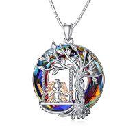 wholesale TOUPOP Sister Christmas Gifts From Sister Tree Of Life Sisters Necklace 925 Sterling Silver Crystal Jewelry Birthday Gifts For Women Friends Friendship -color_name:3 Sisters-Volcano Crystal