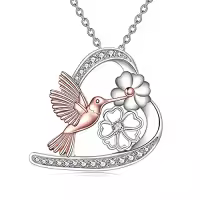 TOUPOP Sterling Silver Necklace with Stones Hummingbird Pendant Flower Bird Animal Jewelry Gifts for Women-color_name:Hummingbird Necklace with Flowers