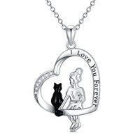 wholesale TOUPOP Christmas Gifts For Women Sterling Silver Ladybugs/cat/panda Necklace For Women Exquisite Heart Pendant Cute Animal Necklace Jewelry Birthday Gifts For Mother Daughter Sister -style_name:Cat Heart Necklace