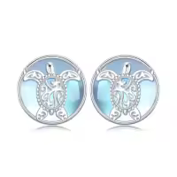 TOUPOP Sterling Silver Moonstone Yoga Lotus Tree Of Life Sea Turtle Butterfly Celtic Knot Elephant Stud Earrings-style_name:3-SeaTurtle