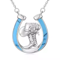 TOUPOP Sterling Silver Turquoise Horseshoe Necklace Western Cowgirl Jewelry Gift-style_name:cowgirl