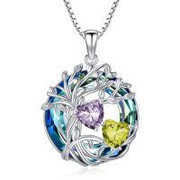 wholesale TOUPOP S925 Sterling Silver Family Celtic Tree Of Life Pendant Necklaces With 2 Heart Birthstone With Blue Austrian Crystal Jewelry Birthday Anniversary Christmas Gifts For Her Wife Girlfriend Mom (18k Real White Gold Filled) -color_name:06-08-Jun-Aug Birthstone