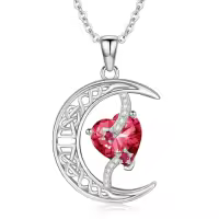 TOUPOP Sterling Silver Moon And Star Birthstone Necklace Celtic Jewelry Gifts-color_name:07-July-Ruby