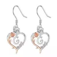 TOUPOP 925 Sterling Silver Rose Heart Butterfly Earrings Jewelry Gifts-style_name:Initial G