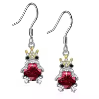 TOUPOP Sterling Silver & July Birthstone Frog Earrings-color_name:01-January - Garnet