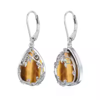TOUPOP Sterling Silver Gemstone Celtic Filigree Teardrop Dangle Earrings-color_name:Tiger Eye Stone