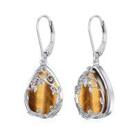 wholesale Celtic Filigree Earrings 925 Sterling Silver Teardrop Gemstone Dangle Earrings Fine Jewelry Birthday Christmas Gifts For Women -color_name:Tiger Eye Stone