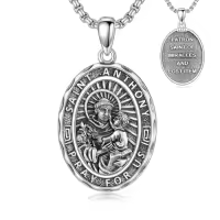 TOUPOP Sterling Silver Four Way Cross St Michael St Christopher St Benedict St Joseph St Francis Pendant Necklace-style_name:3-Anthony