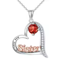 TOUPOP Sterling Silver Birthstone Heart Necklace Sister Gift For Women-color_name:07-July-Ruby