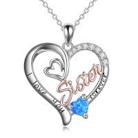 wholesale Gifts For Sister 925 Sterling Silver Birthstone Pendant I Love You Forever Sister Birthday Gifts, Personalized Sisters Jewelry For Women -color_name:10 Oct - Opal