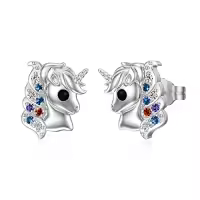 TOUPOP 925 Sterling Silver Crystal Unicorn Stud Earrings-style_name:Colour