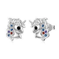 wholesale Unicorn Earrings 925 Sterling Silver Unicorn Stud Earrings Jewelry Gifts For Women Daughter Birthday -style_name:Colour