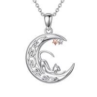 wholesale TOUPOP Cat/owl/polar Bear/dachshund/crow/fox Necklace For Women 925 Sterling Silver Celtic Moon Pendant Jewelry Birthday Christmas Anniversary Animal Lovers Christmas Gifts For Her -style_name:Cat
