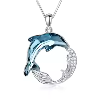 TOUPOP Sterling Silver Crystal Dolphin Necklace Christmas Birthday Gifts For Women-style_name:Dolphin-Wave