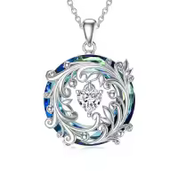 TOUPOP Sterling Silver Blue Crystal Sunflower Leaf Pendant Necklace-style_name:Leaf
