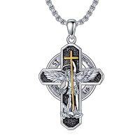 wholesale TOUPOP Christmas Gifts For Men 925 Sterling Silver Saint Amulet Necklace For Men Women Protection Medal Pendant Religious Necklace Catholic Jewelry Birthday Gifts For Father Son Husband Grandfather Police -style_name:A05-St Michael(Cross)