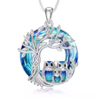 TOUPOP Sterling Silver Crystal Owl/Hummingbird Tree Of Life Pendant Necklace-color_name:03-3 Owls