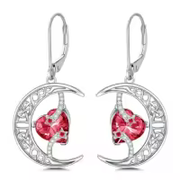 TOUPOP Sterling Silver Moonstone Celtic Moon And Star Earrings-color_name:07-July-Ruby