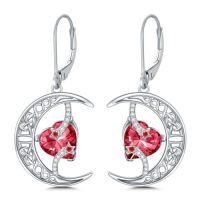 wholesale TOUPOP Moon Birthstone Earrings 925 Sterling Silver Celtic Moon And Star Earrings Jewelry Birthday Christmas Gifts For Women Her -color_name:07-July-Ruby