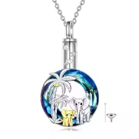 TOUPOP Sterling Silver Crystal Elephant Urn Necklace For Ashes-style_name:Two Elephants-Palm Trees
