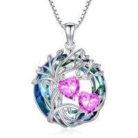 wholesale TOUPOP S925 Sterling Silver Family Celtic Tree Of Life Pendant Necklaces With 2 Heart Birthstone With Blue Austrian Crystal Jewelry Birthday Anniversary Christmas Gifts For Her Wife Girlfriend Mom (18k Real White Gold Filled) -color_name:10-10-Oct-Oct Birthstone