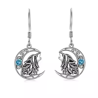 TOUPOP Sterling Silver Crystal Opal Cute Animal Dangle Earrings Gifts-color_name:Wolf