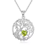 TOUPOP Sterling Silver Birthstone Tree Of Life Pendant Jewelry Gifts-style_name:08-Aug-Peridot