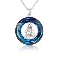TOUPOP Sterling Silver Crystal Cat Lover Memorial Pendant Necklace Gift-color_name:Cat Lover Necklace with Blue Circle Crystal