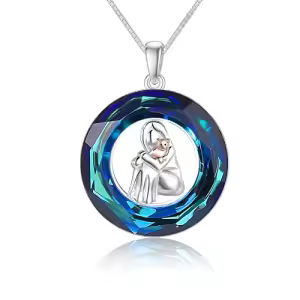 Cat Lover Necklace with Blue Circle Crystal